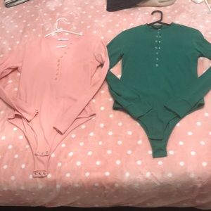 2 bodysuits  pink never worn size L green worn once size M